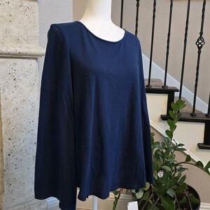 100 % Organic Cotton Chic Navy Blue Long Sleeve Women's Top